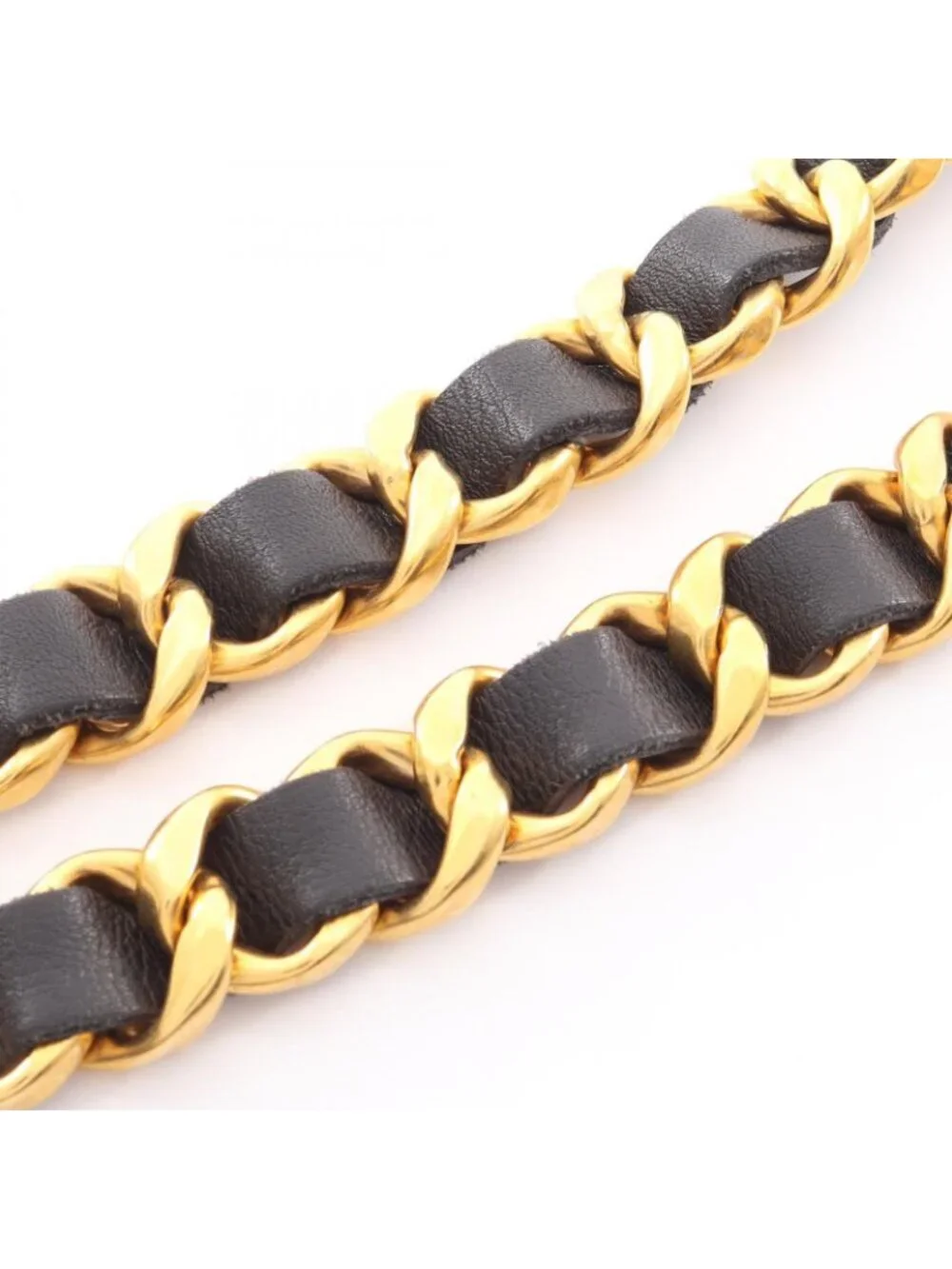 Chanel Belt Logo Chain Gold Leather Necklace